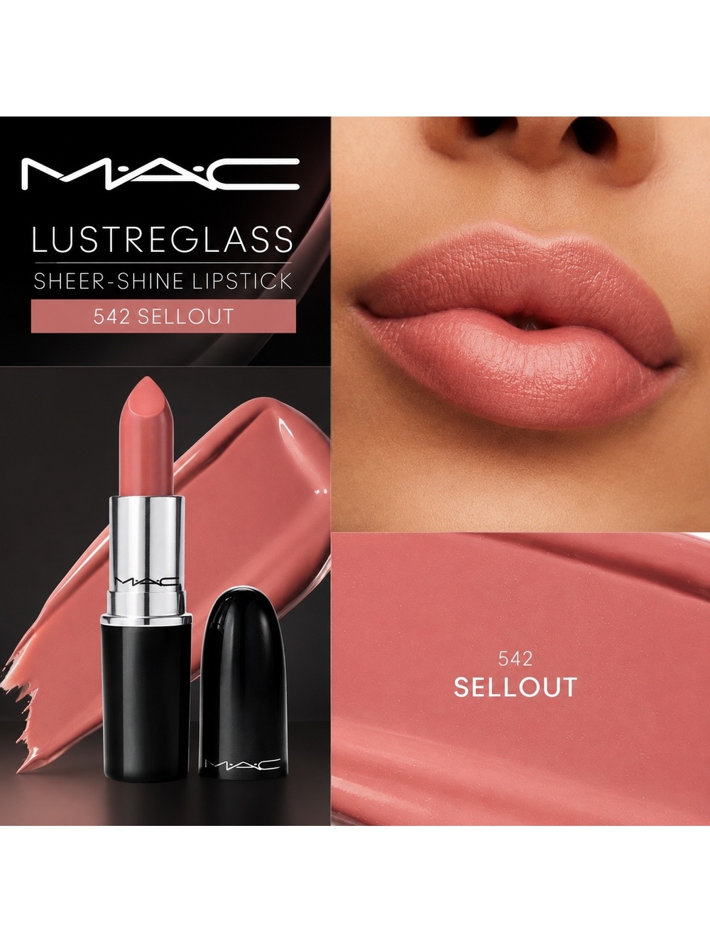 MAC Lustreglass Sheer Shine Lipstick • 542 Sellout • NEW in Box